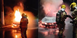 Carro é destruído por incêndio no bairro São Francisco, em Sete Lagoas