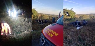 Veículo capota na BR-040 e duas pessoas ficam feridas em Sete Lagoas
