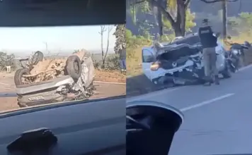 Motorista morre em grave acidente envolvendo dois carros e uma carreta na BR-356, em Itabirito